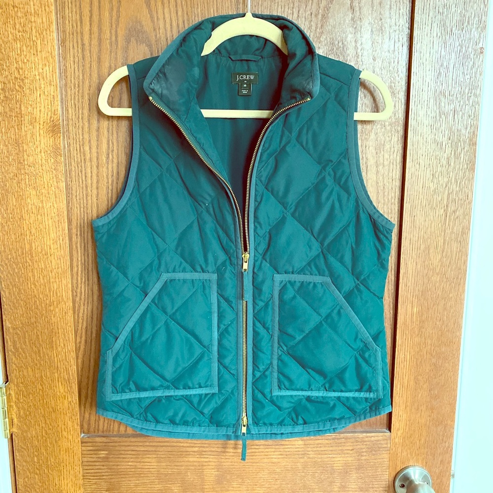J Crew Quilted Puffer Vest XS Emerald Green